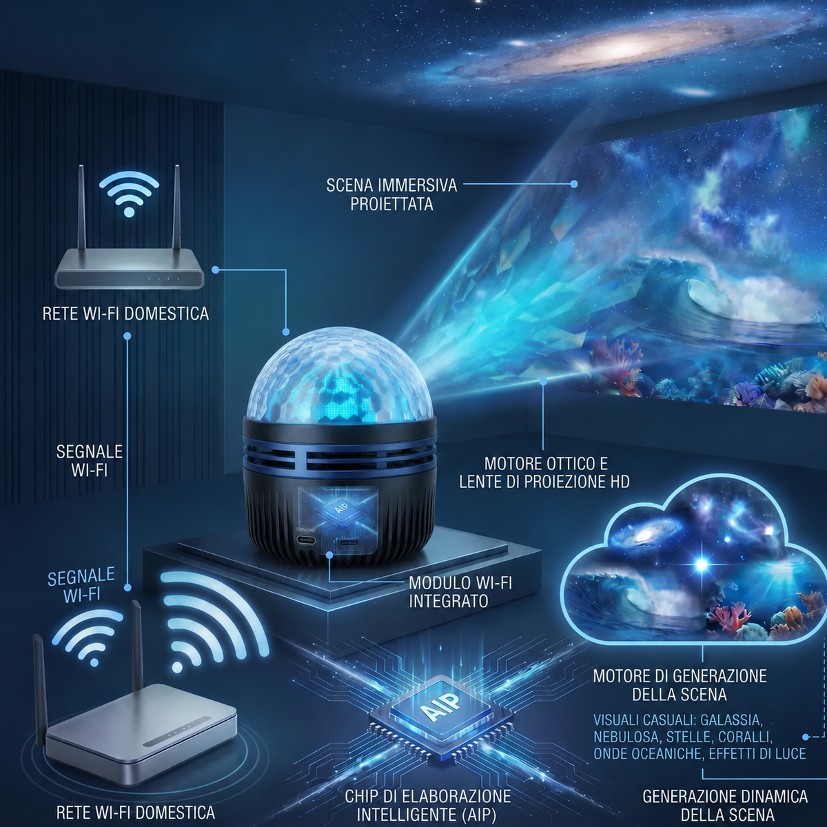 Negozio Ufficiale | ✨🎁SCNDR® Proiettore Olografico Intelligente 360° Cielo Stellato (Proiezione HD Dinamica Intelligente 5D)